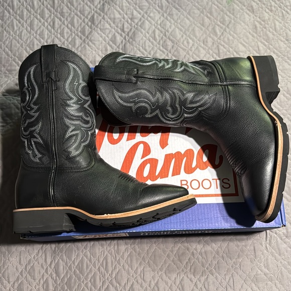 TONY LAMA MEN’S BLACK SQUARE TOE COWBOY & WESTERN HEEL BOOTS - Picture 5 of 11